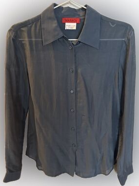 MAX&Co. Sheer Long Sleeve Button-Up Blouse in Blue Gray